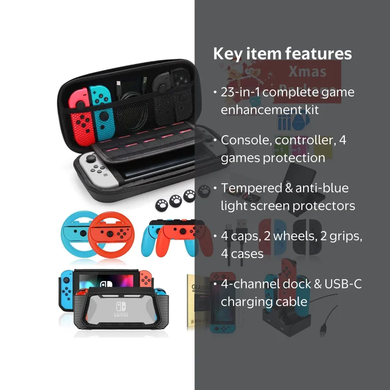 ダブルキャブさん専用Nintendo Switch TechKen, Accessories Kit for Nintendo Switch, 23 in 1, Red