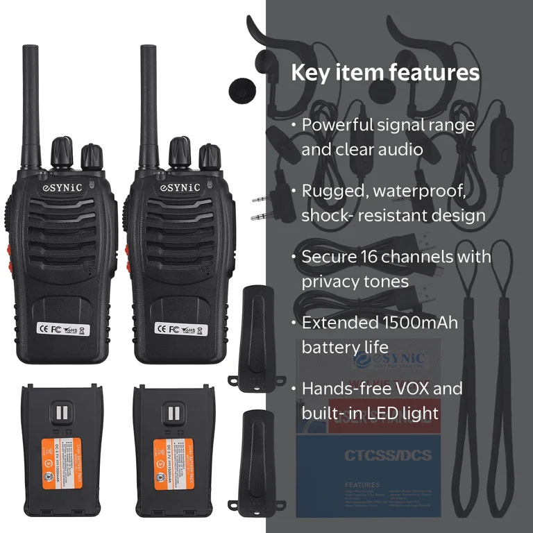 eSynic 2Pack Professional Walkie Talkies for Adult Rechargeable