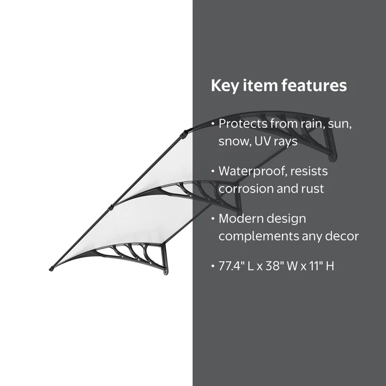 SPECSTAR Polycarbonate Outdoor Awning, Transparent Panel, Black