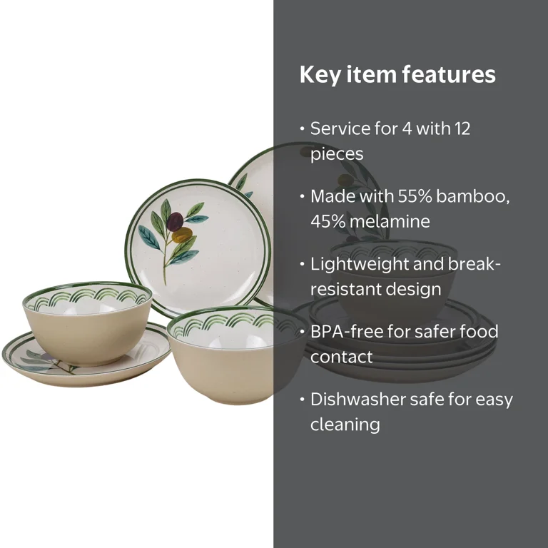 Better Homes & Gardens 12-Piece Olive Beige Bamboo Melamine