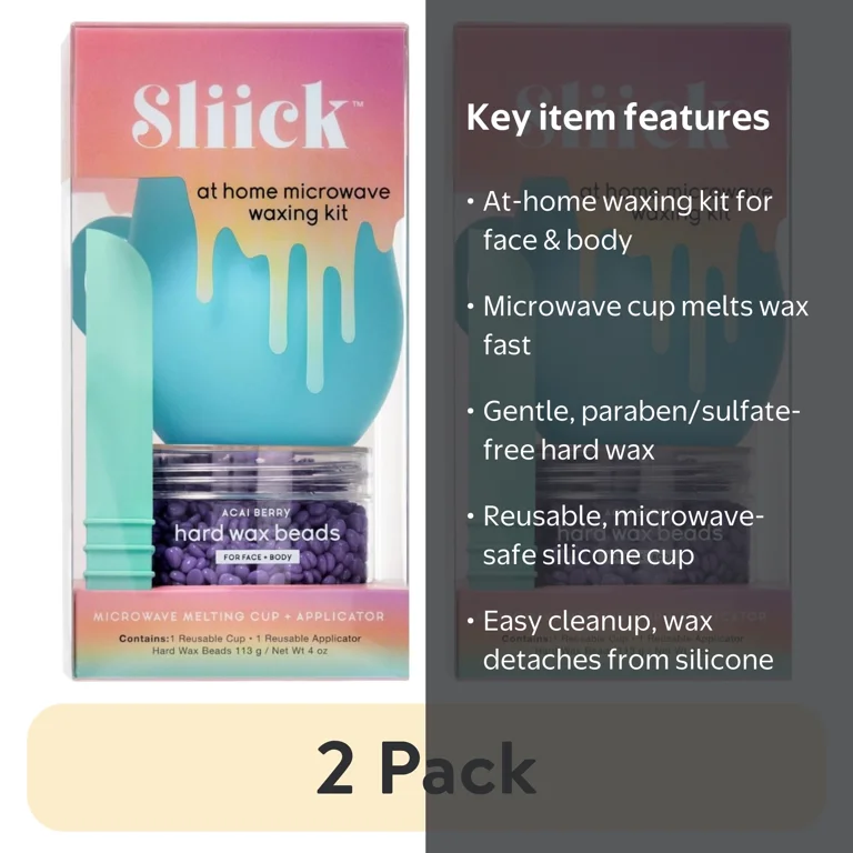 2 pack) Sliick Acai Berry Microwave Wax Beads Kit For At Home Face