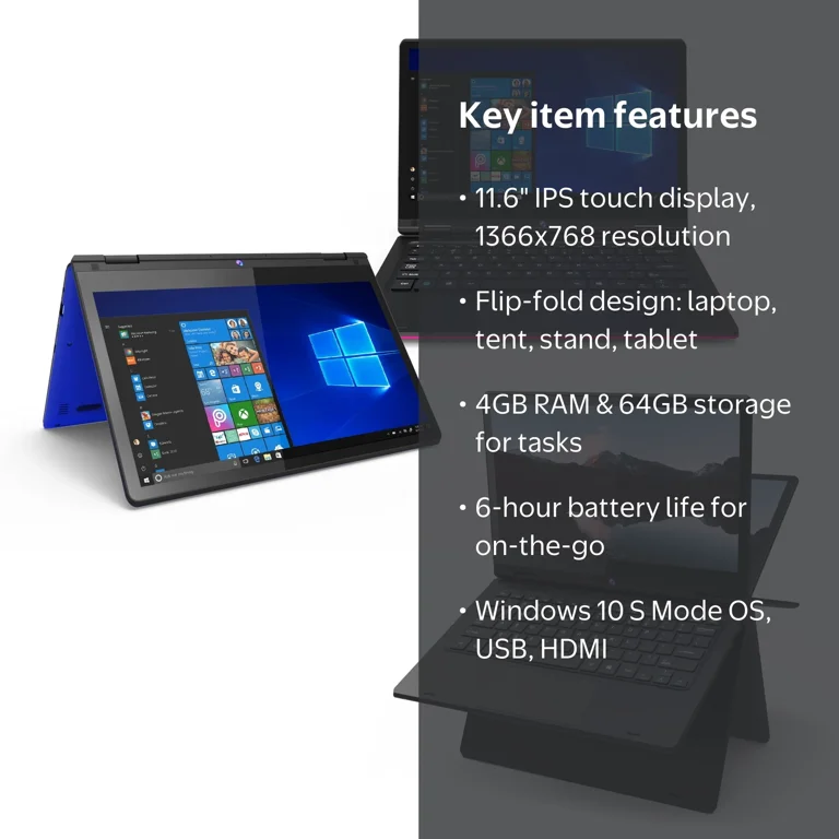 ノートパソコンWindows 10 Celeron 4GB RAM 64GB Core Innovations 11.6-inch Yoga Touchscreen Ultra Slim Notebook
