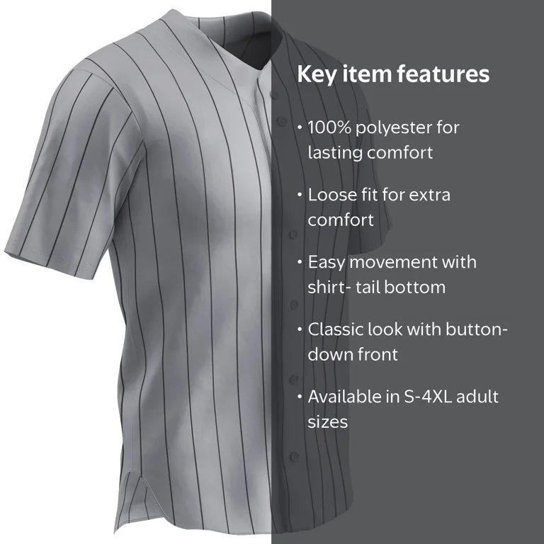 Champro, Polyester Baseball Jersey, MD, Grey with Black Pinstripes