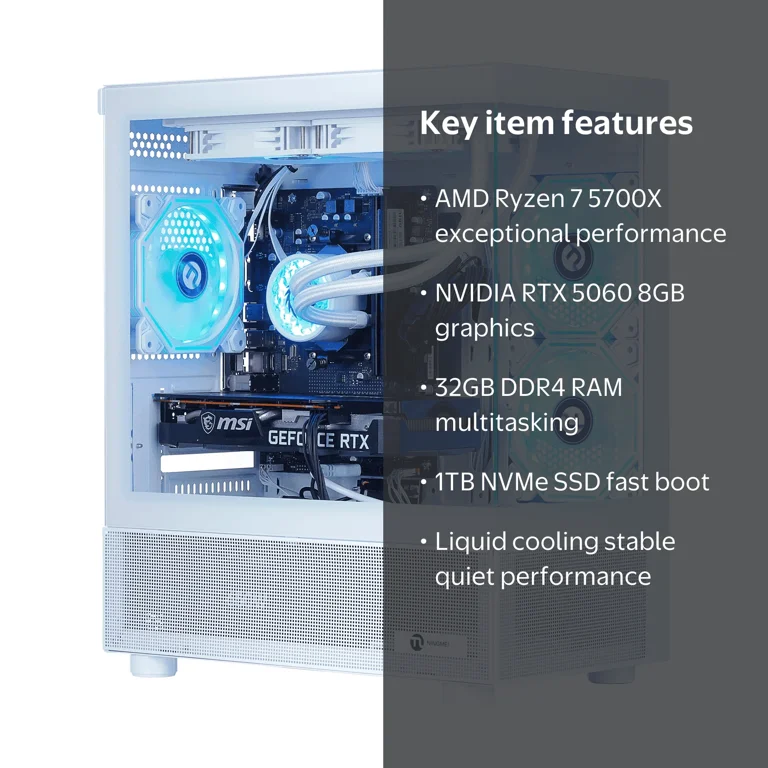 Ningmei Lumishore Gaming PC, AMD Ryzen 7 5700X, NVIDIA RTX 5060
