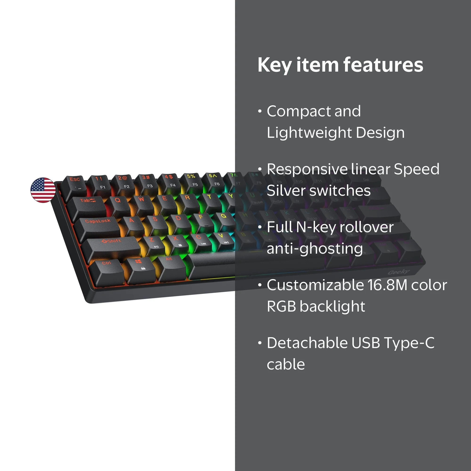 Geeky GK61 SE 60% Mechanical Gaming Keyboard | 61 Keys | RGB LED