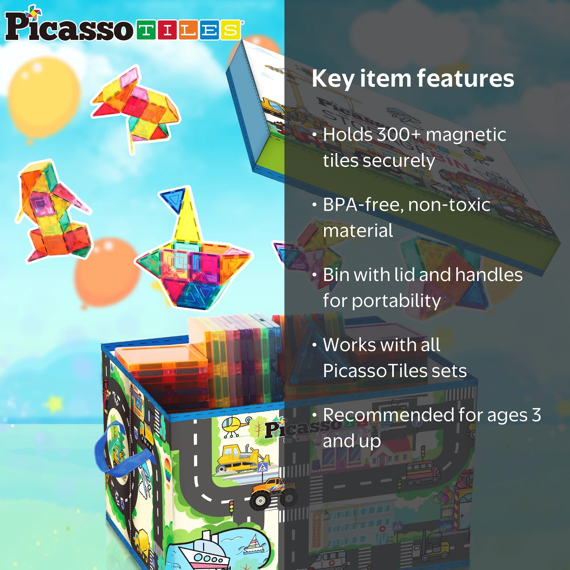 PICASSO TILES, Magnetic Tile Toy Organizer, Foldable City Storage