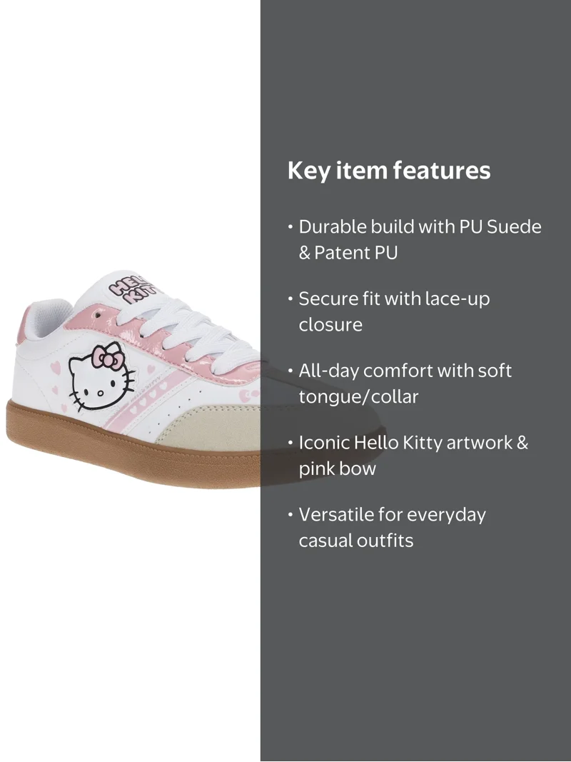 Hello Kitty, Women's Casual T-Toe Sneakers, 6, White and Pink