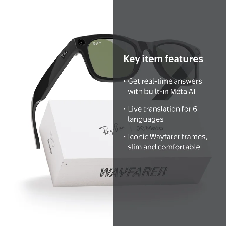 Ray-Ban Meta (Gen 1), Wayfarer, Shiny Black, Green Lenses | Smart