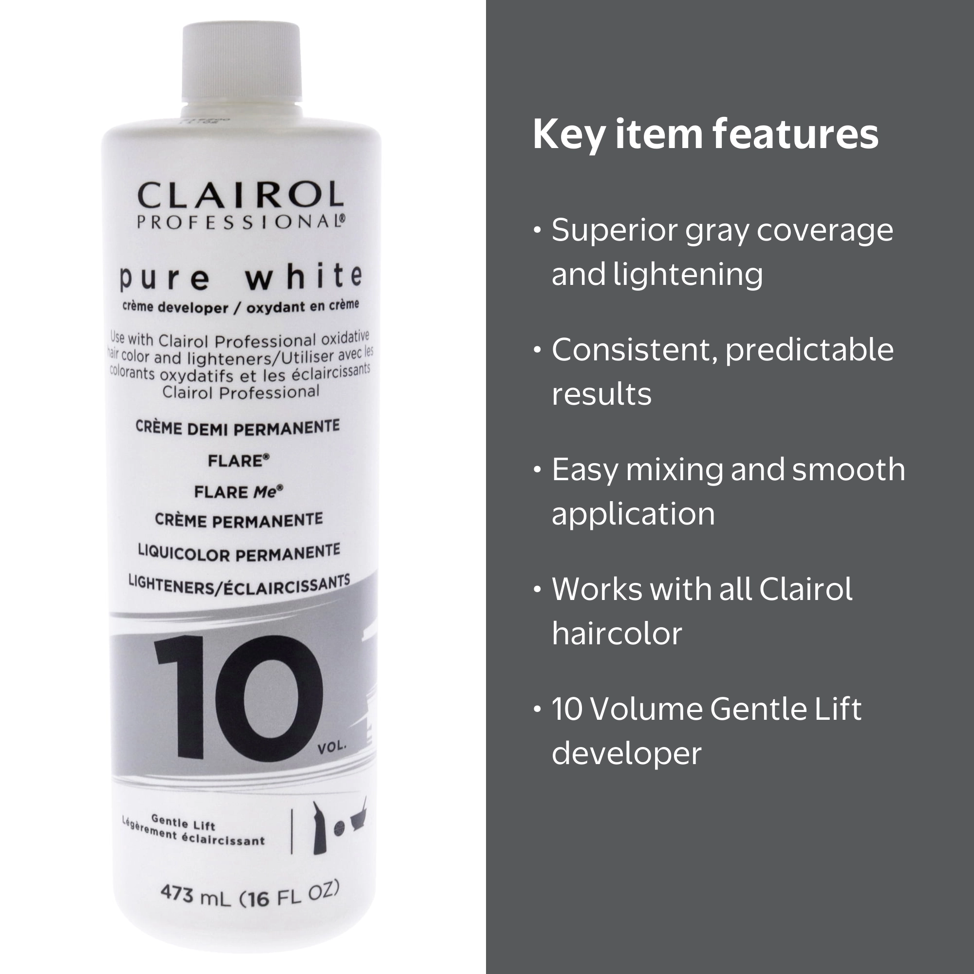 Clairol Professional Hair Lightener Dye, Pure White 10 Gentle Lift