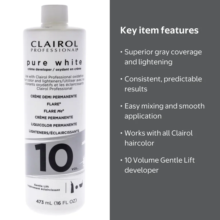 Clairol Professional Hair Lightener Dye, Pure White 10 Gentle Lift