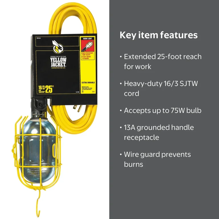 Yellow Jacket 2893 16/3 25' Yellow Sjtw Trouble Light Work Light