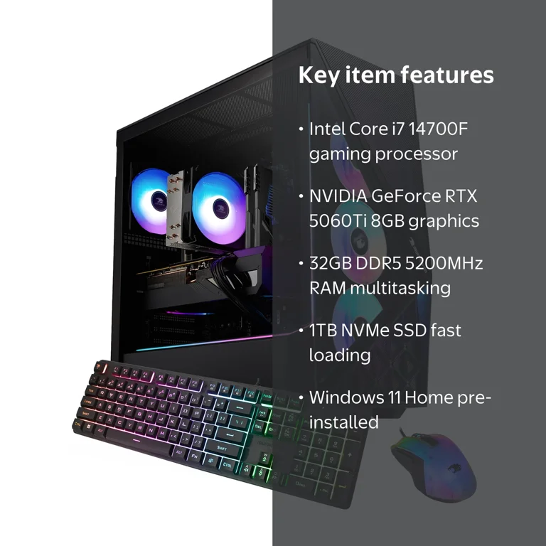 iBUYPOWER Slate Gaming PC Desktop, Intel Core i7 14700F, NVIDIA