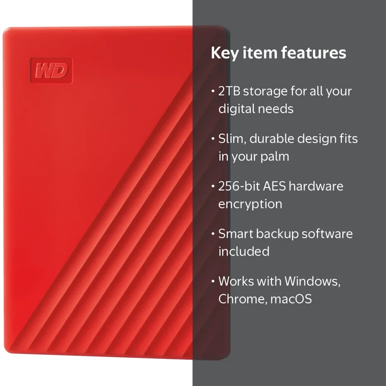 WD, 2TB My Passport External Hard Drive, Password Protection