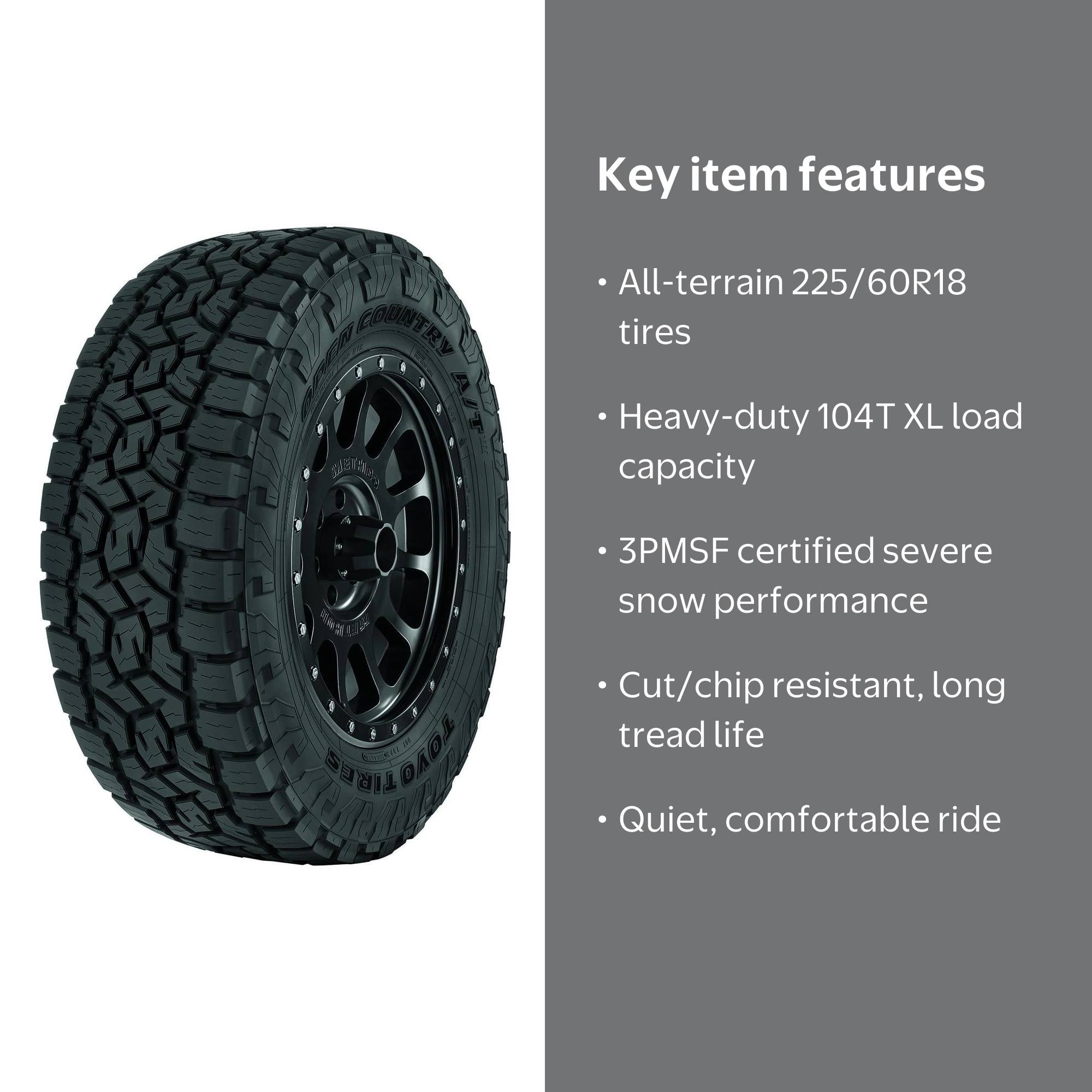 イカ退治　TOYO TIRE　225/60R18 Toyo Open Country A/T III Tire, 225/60R18 104T, Fits 2018-23