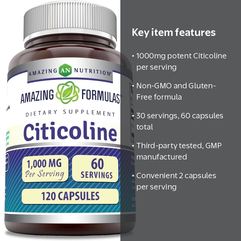 Amazing Formulas Citicoline 1000 Mg Per Serving 60 Capsules Supplement | Non-GMO | Gluten-Free