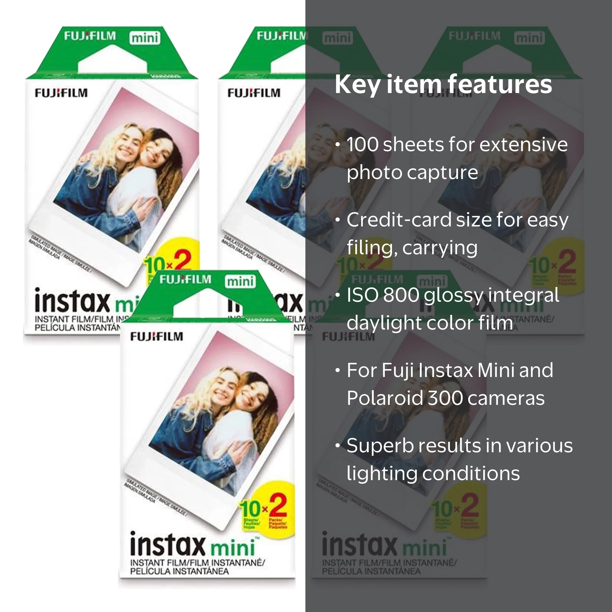 Fujifilm Instax Mini Instant Film, 100 Sheets, White, Compatible