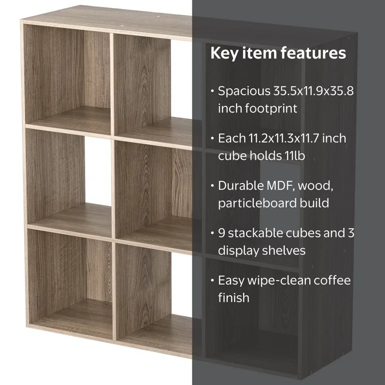 ZenStyle, Wood Grain Organization Storage Cubes, 3x3, Coffee