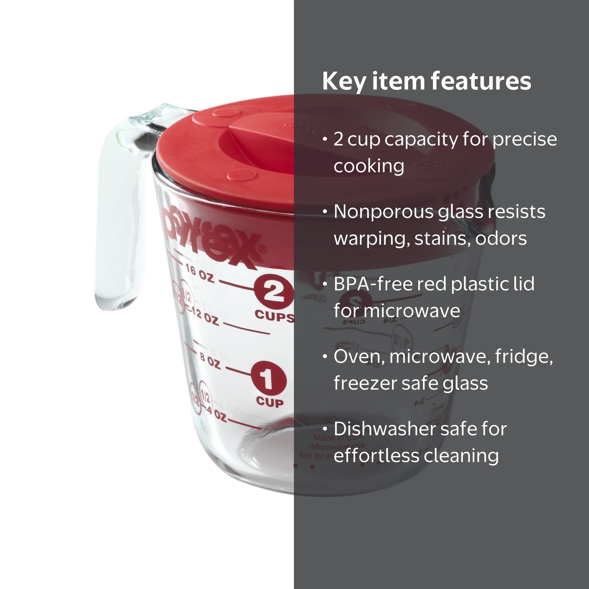 Pyrex Glass 2 Cup Measuring Cup with Durable Plastic Lid - Walmart.com