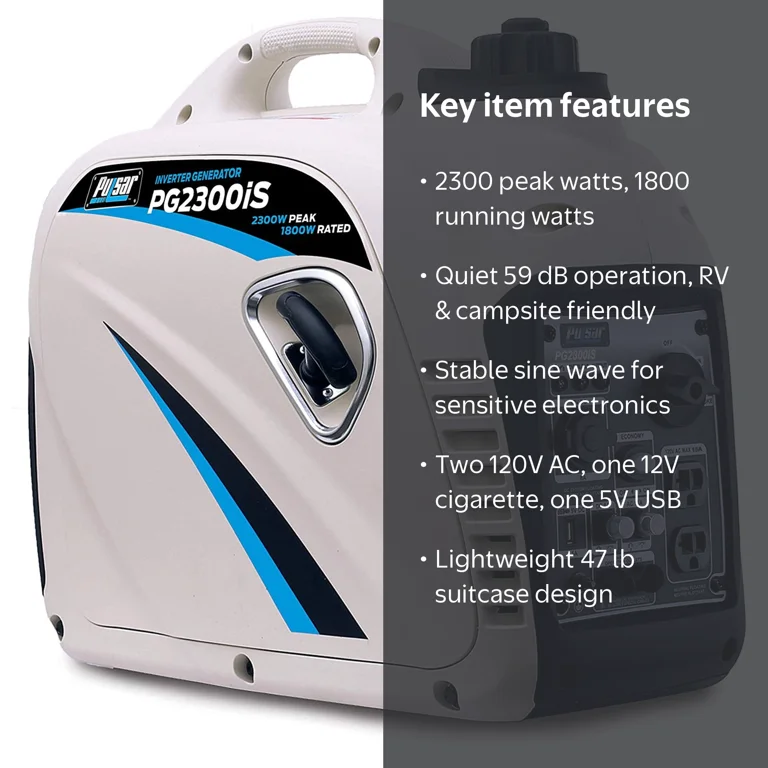 Pulsar, Inverter Generator, PG2300iS, Super Quiet, 2300W - Walmart.com
