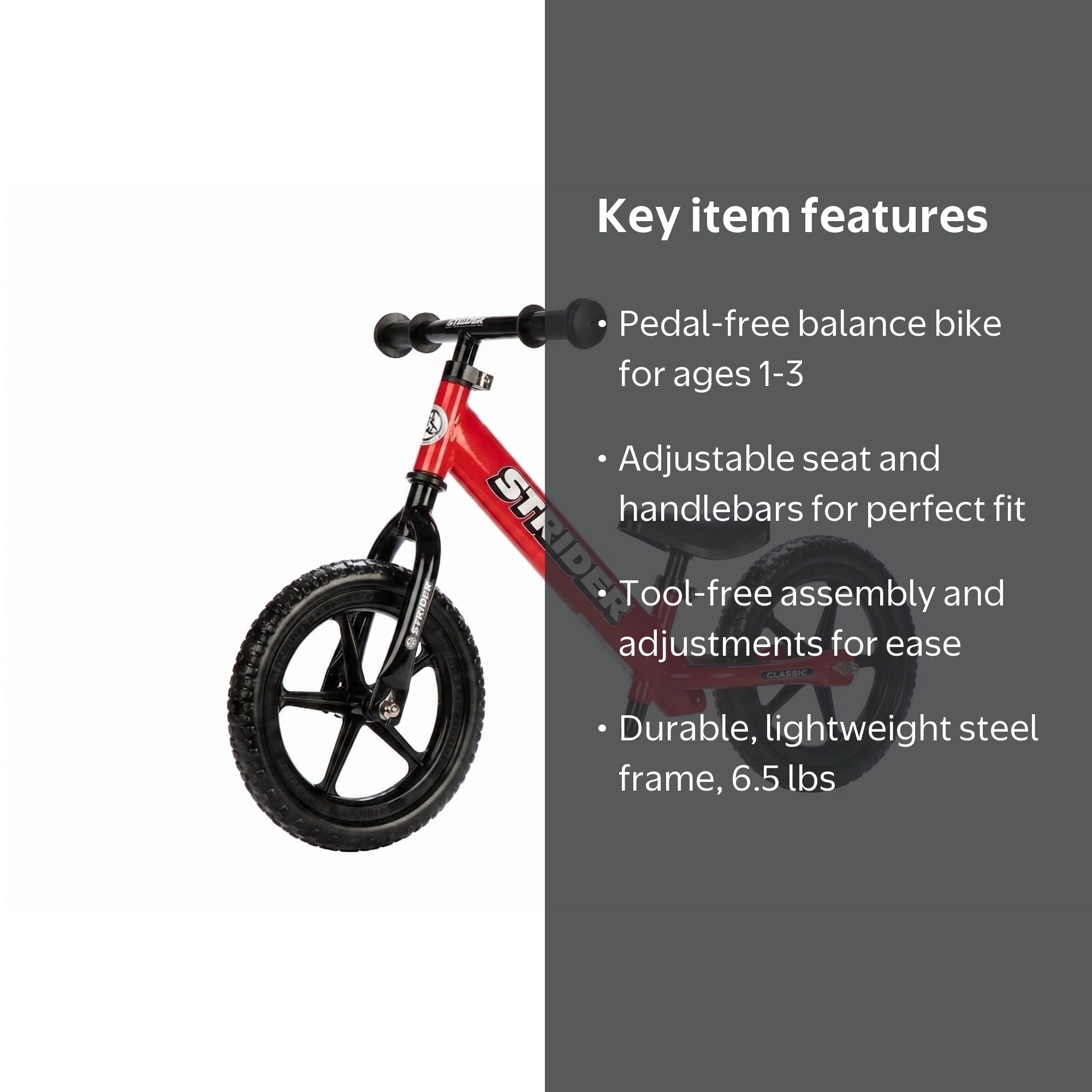 Strider 12 Classic Bike,No Pedal Balance Bike for Kids Ages 1–4