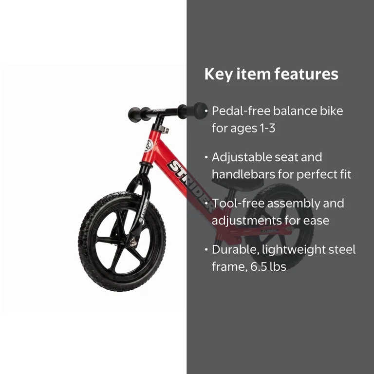 Strider 12 Classic Bike,No Pedal Balance Bike for Kids Ages 1–4