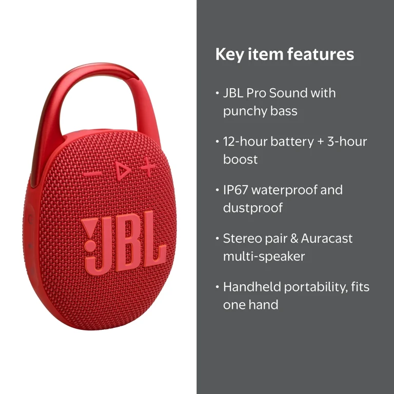 JBL Clip 5 - Ultra-portable waterproof speaker - Red - Walmart.com