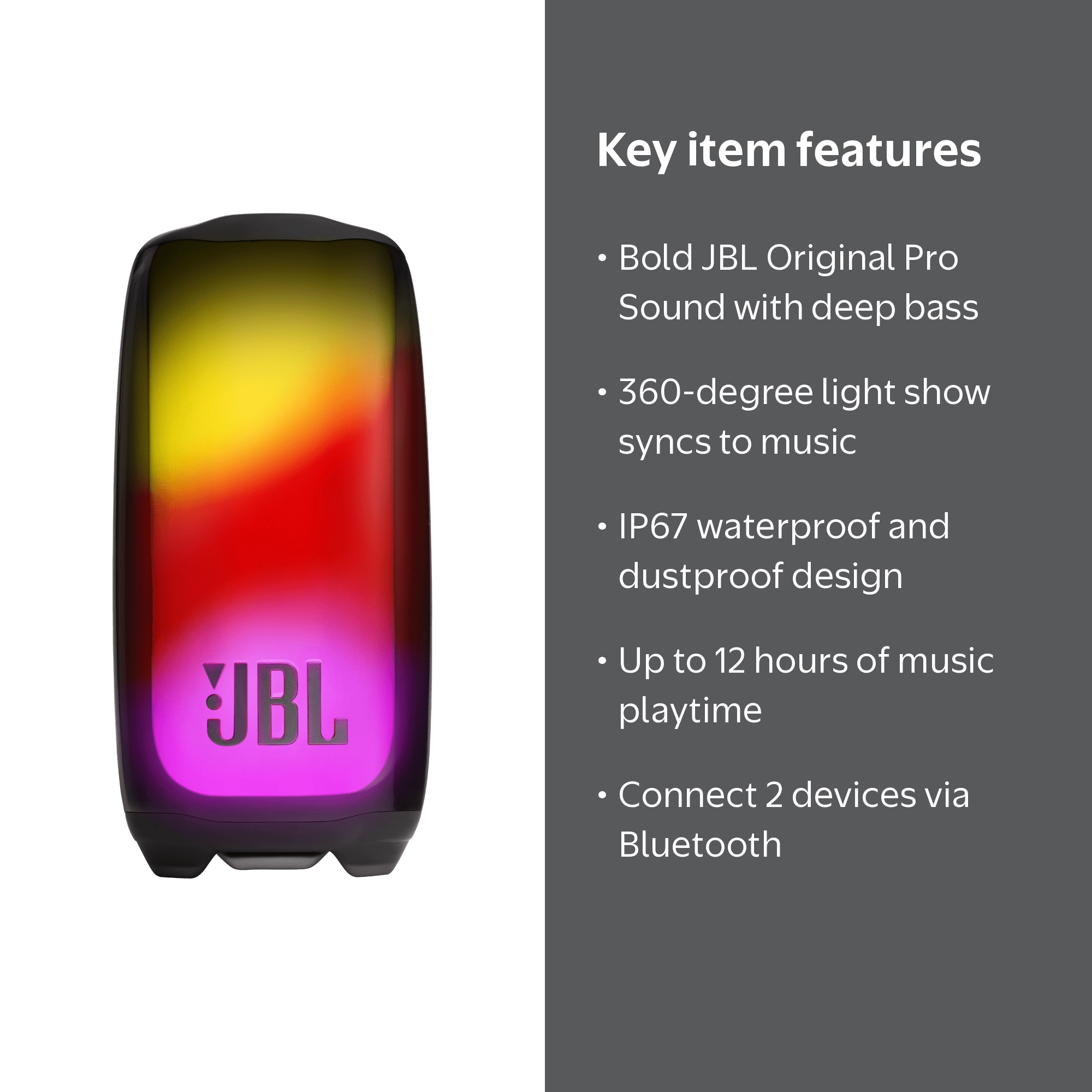 JBL, Portable Bluetooth Speaker, Pulse 5, Light Show and