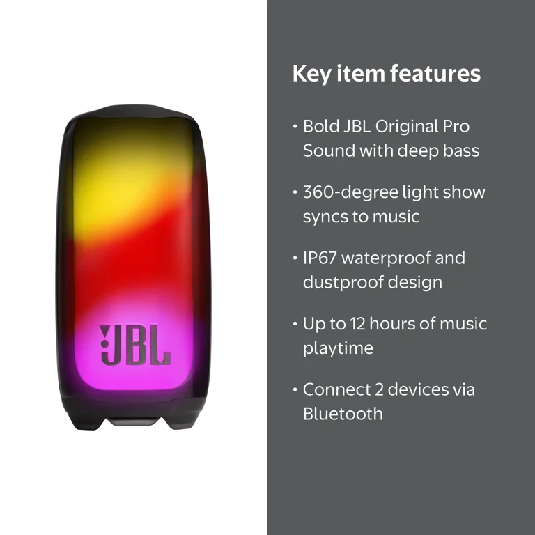 JBL, Portable Bluetooth Speaker, Pulse 5, Light Show and