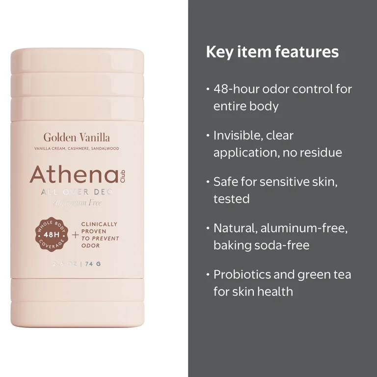 Athena Club Women's All Over Deodorant - Golden Vanilla- 2.6 Oz