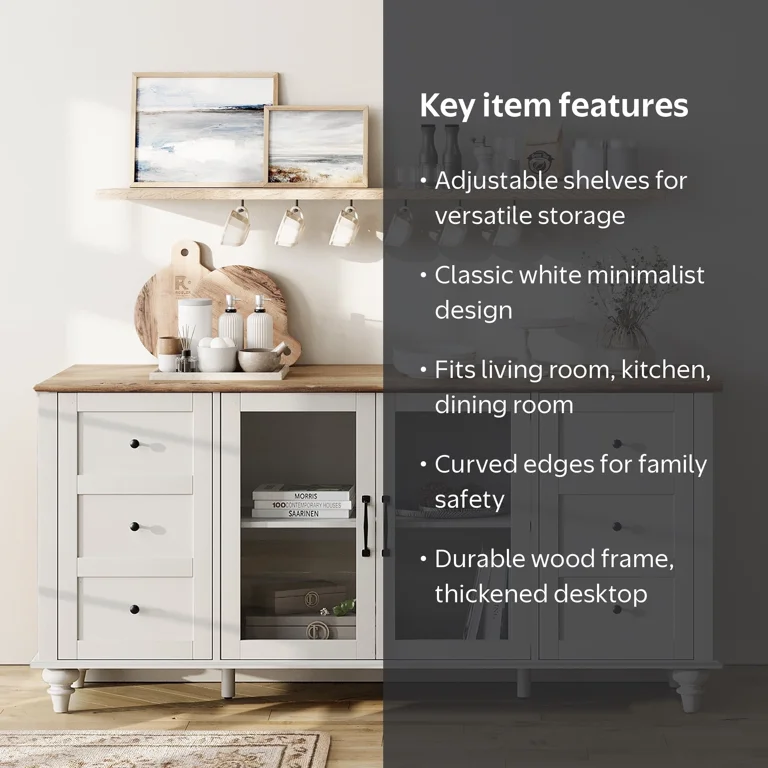 WAMPAT Sideboard Buffet Cabinets with Glass Door, Kitchen Storage