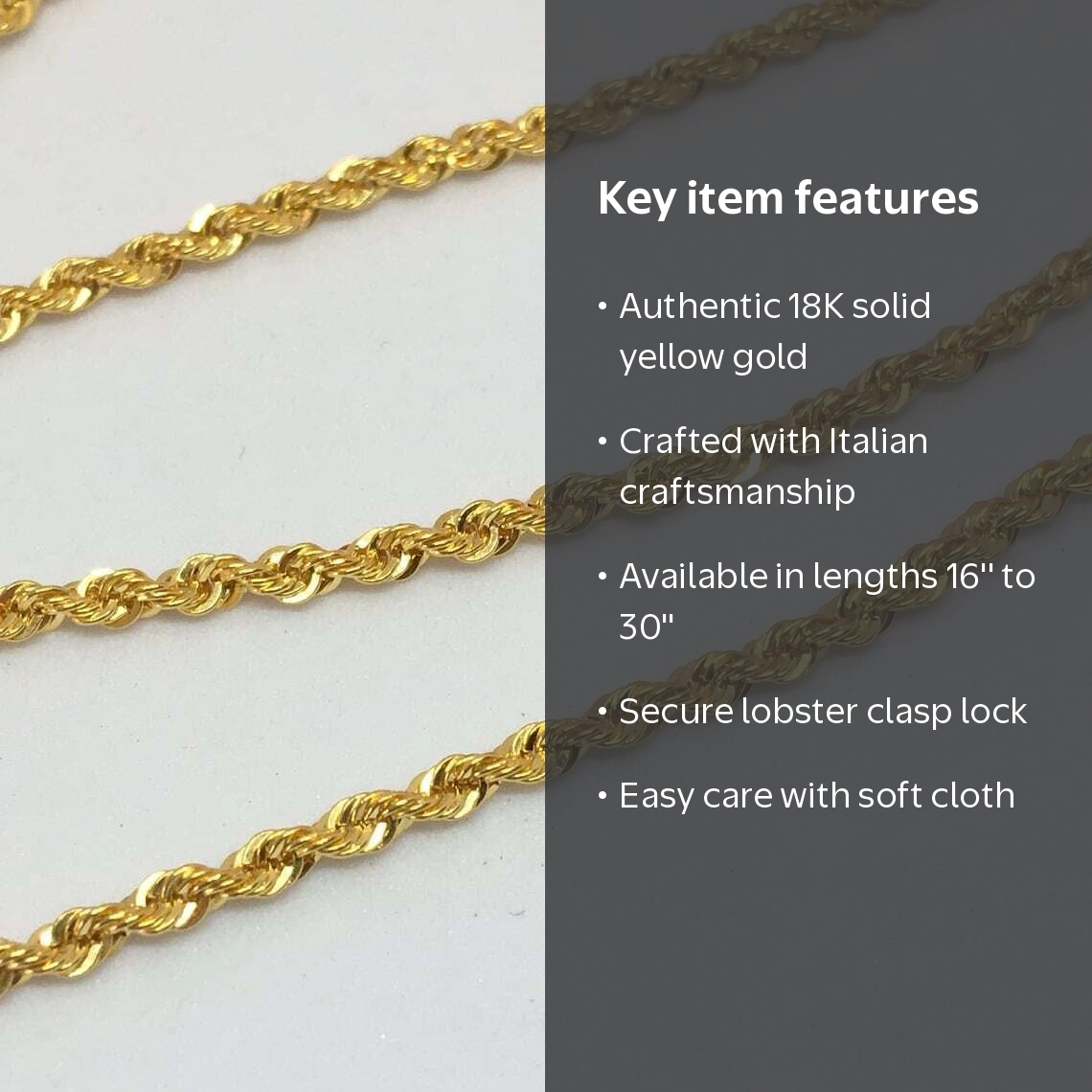 Oliver & Navy Solid Rope Chain Necklace,18k Gold - Walmart.com