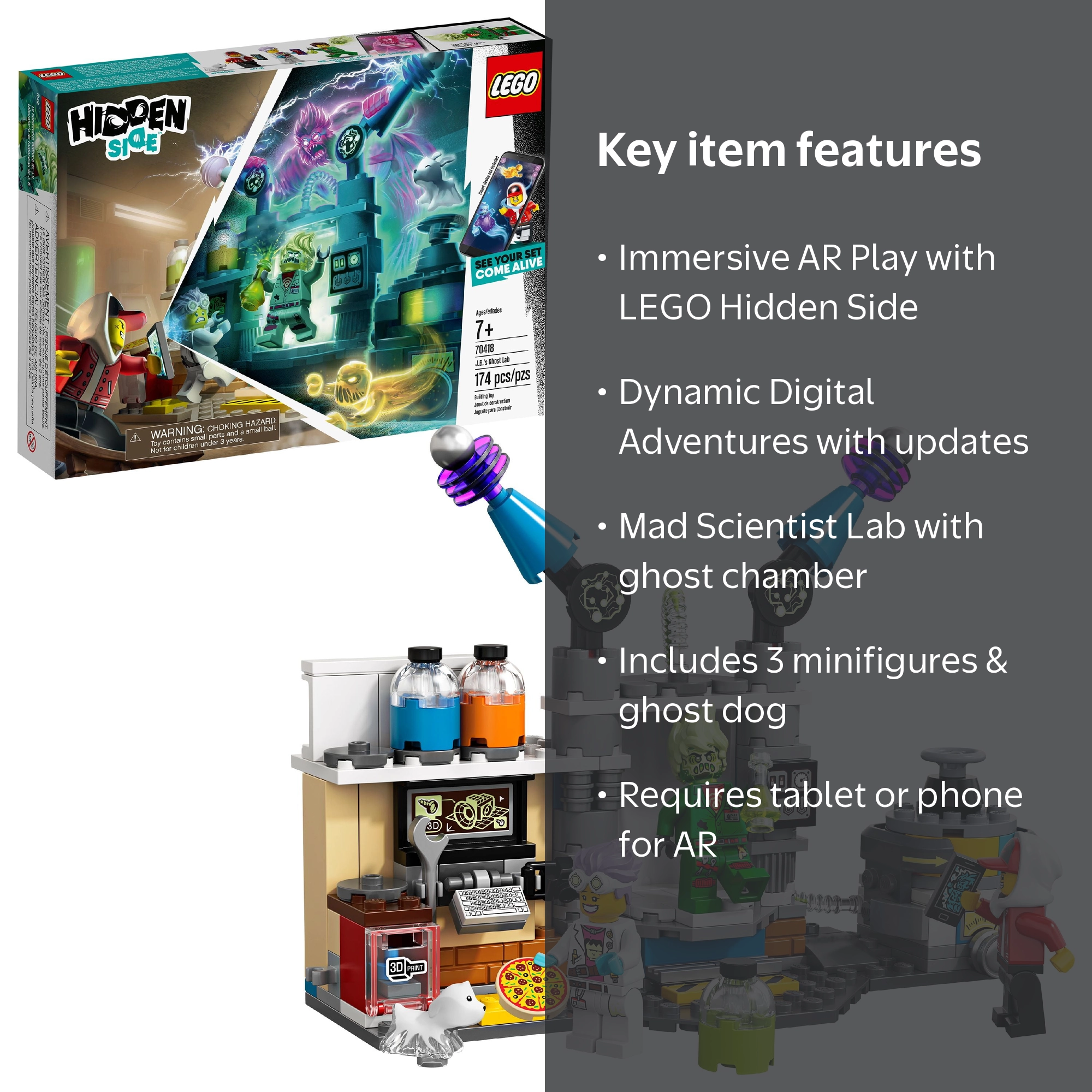 LEGO Hidden Side AR J.B.'s Ghost Lab 70418, 174 Pieces, Multicolor