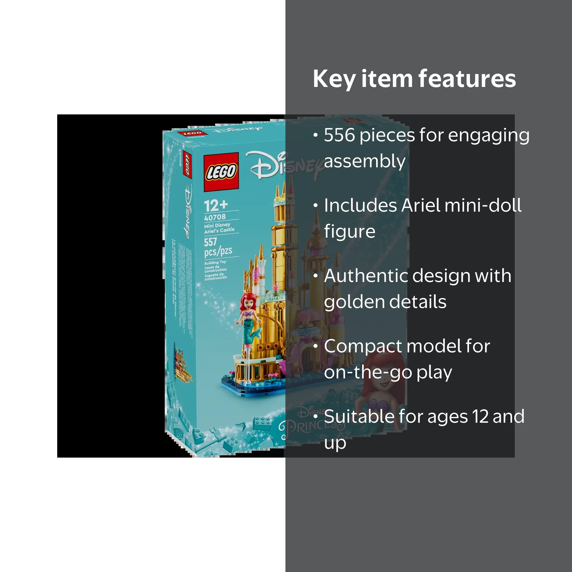 海月 LEGO, Mini Disney Ariel's Castle Set 40708, 556 pieces, Gold