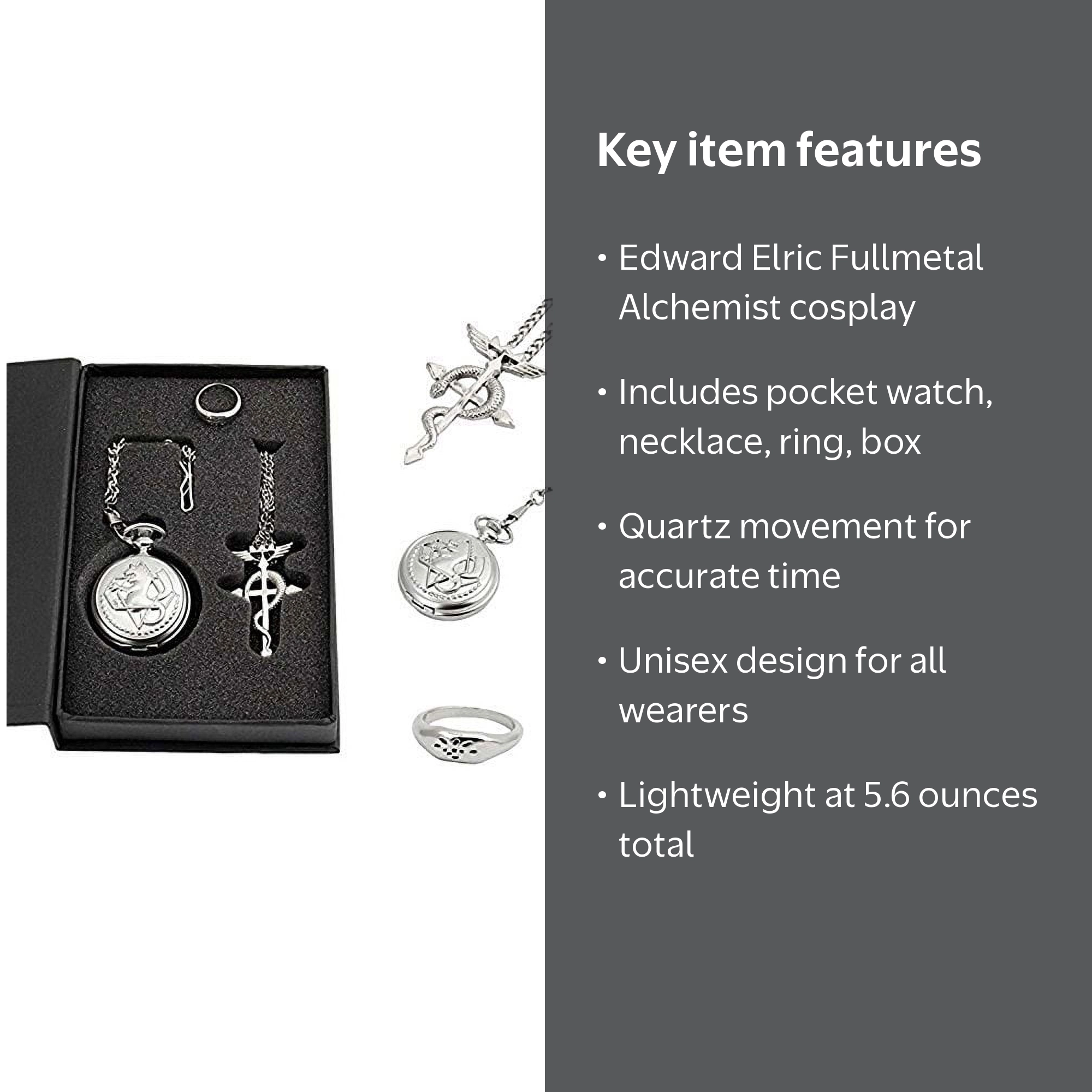 Full Metal Alchemist Pocket Watch Necklace Ring Edward Elric Anime
