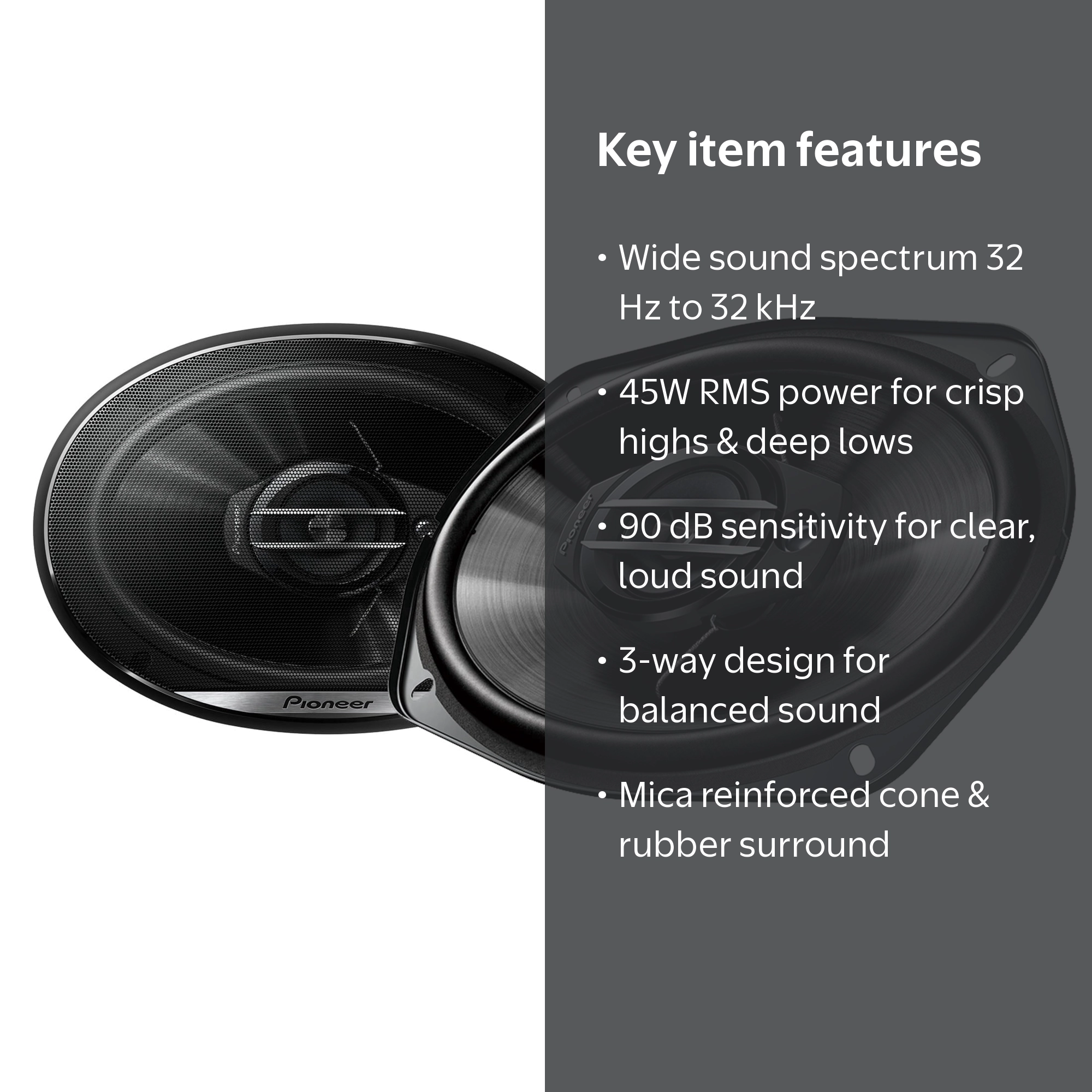 Pioneer, Car Speakers, TS-G6930F, 6x9 90W RMS G-Series 3-Way