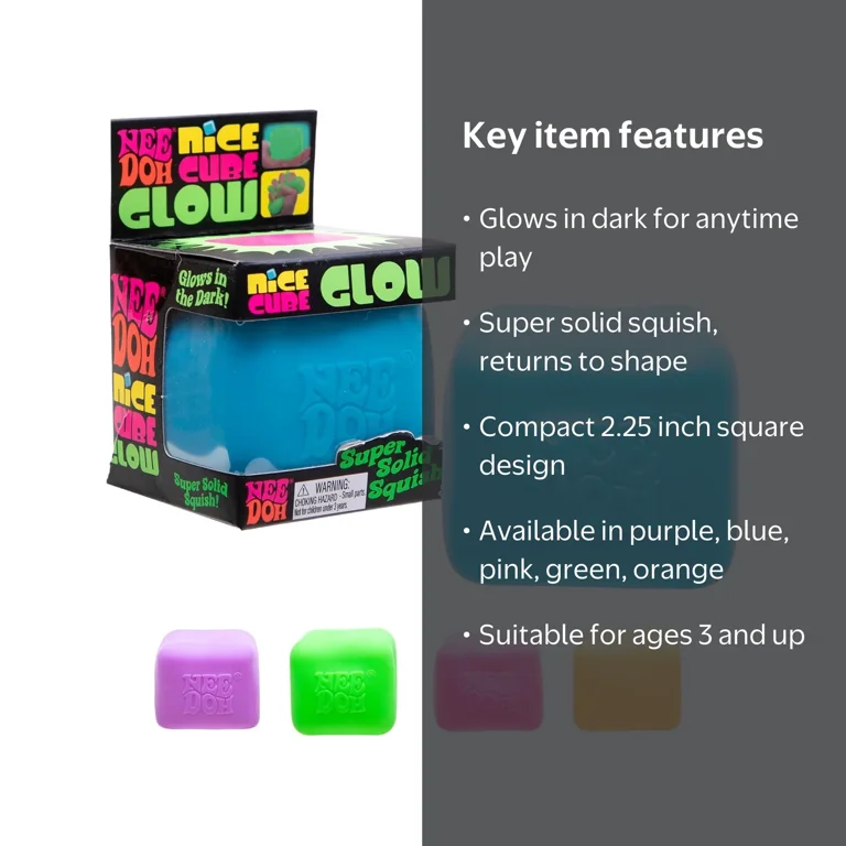 Schylling NeeDoh Nice Cube Glow - Sensory Toy with a Super Solid