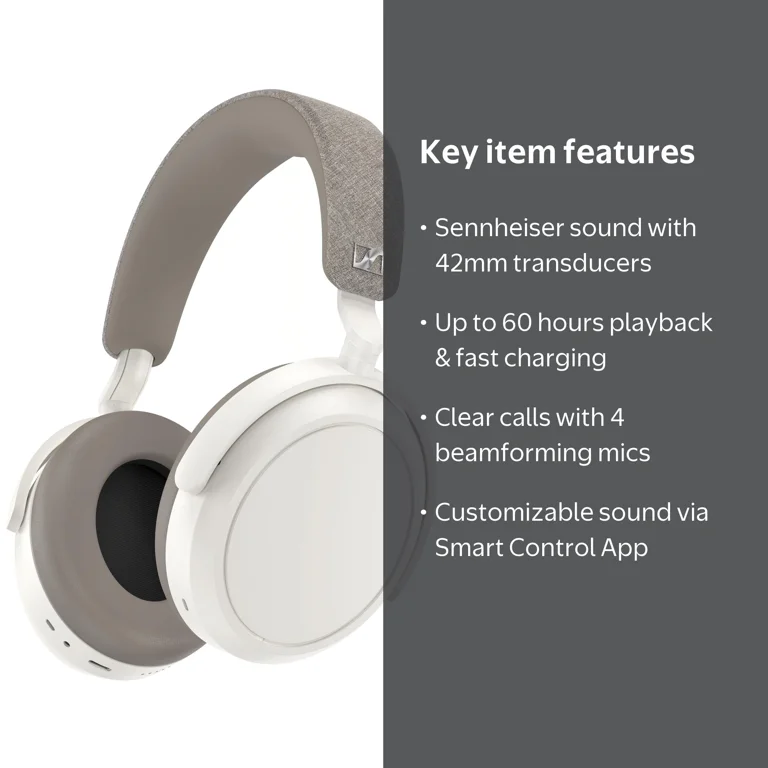 Sennheiser MOMENTUM 4 Wireless ホワイトシルバー Sennheiser Momentum 4 Wireless Headphones, Bluetooth, 60h Battery