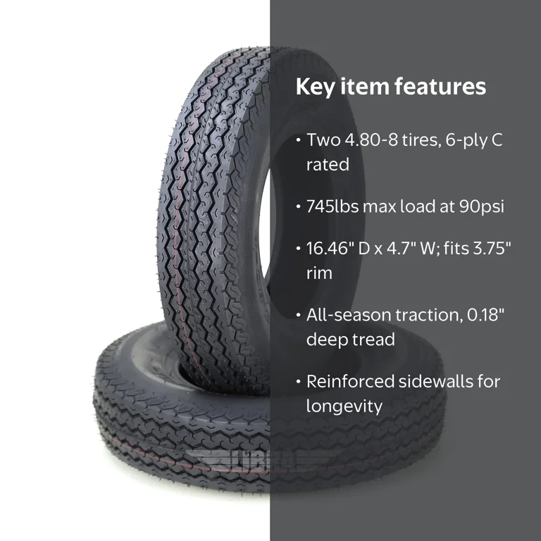 WANDA All-Season 4.80-8 Trailer Tire, 6PR, Reinforced Sidewalls