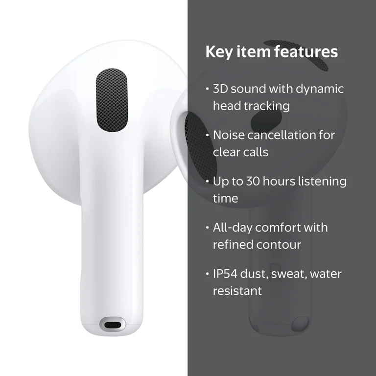 Apple AirPods 4, Personalized Spatial Audio, USB-C Charging, IP54