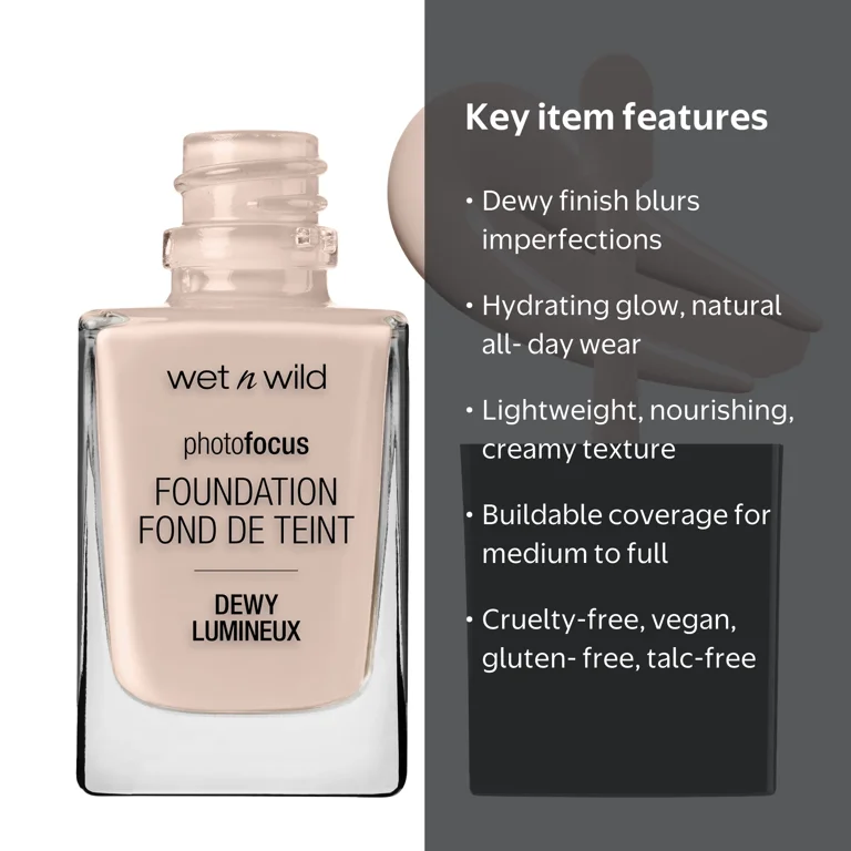 wet n wild, Photo Focus Dewy Liquid Foundation, Rose Ivory, 1.0 fl