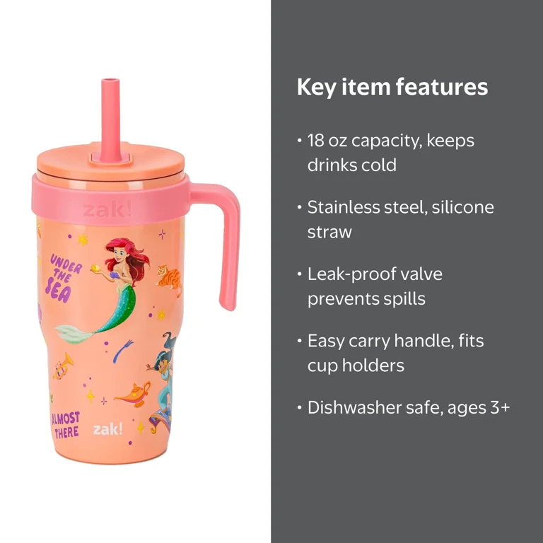 Zak Designs 18oz Princess Kids Straw Handle Vacuum Insulated
