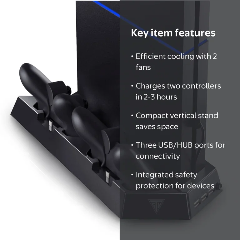 TSV Vertical Stand for PS4, Cooling Fan, Dual Controller Charging