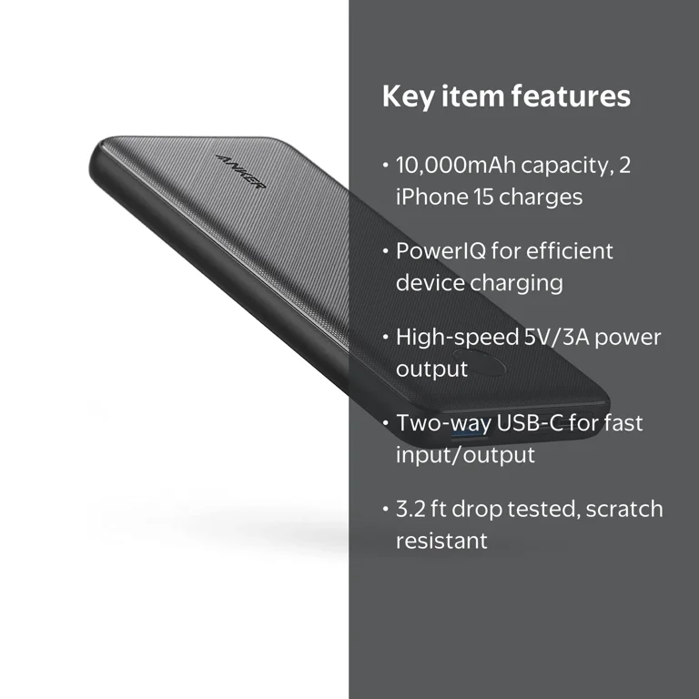 Anker Portable Charger 10000mAh Slim Power Bank with PowerIQ USB-C