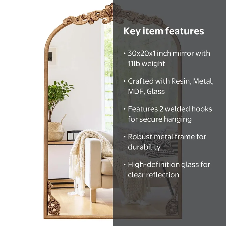 Costway, Ornate Baroque Arched Wall Mirror, 30 Costway, Ornate Baroque Arched Wall Mirror, 30