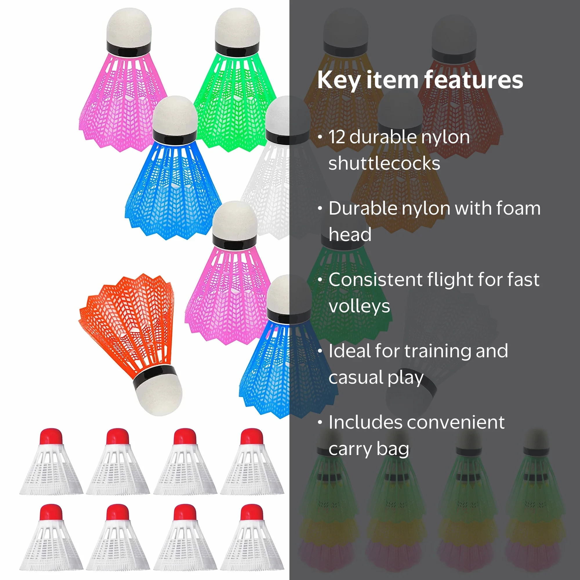 12 pcs Training Exercise Nylon Shuttlecocks Birdies Badminton Ball