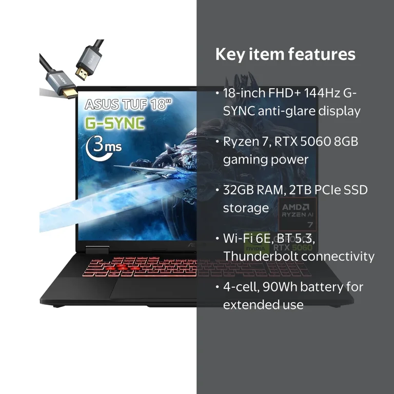 ASUS, Gaming Laptop, A18 inch, NVIDIA RTX 5060, AMD Ryzen 7