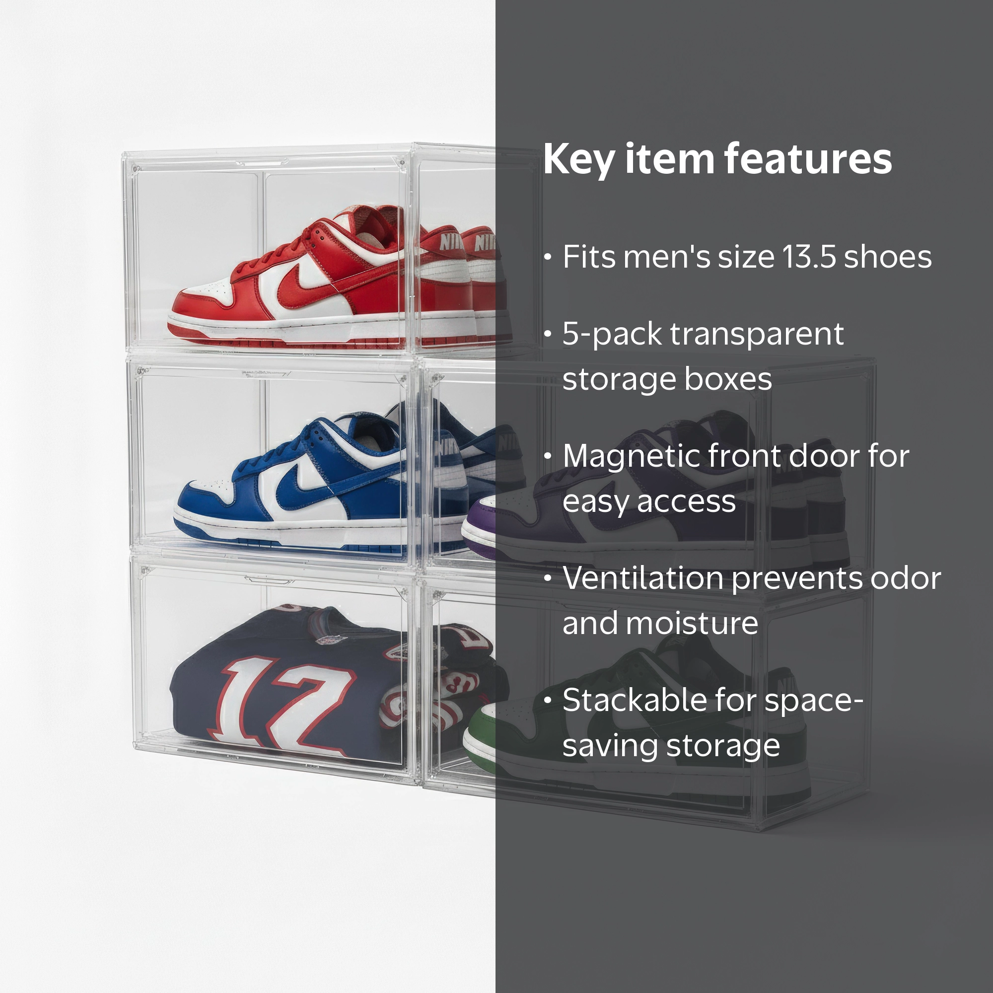 Kicks & Co, XL Shoe Storage Box, Fits Up to Size 13, 5 Pack