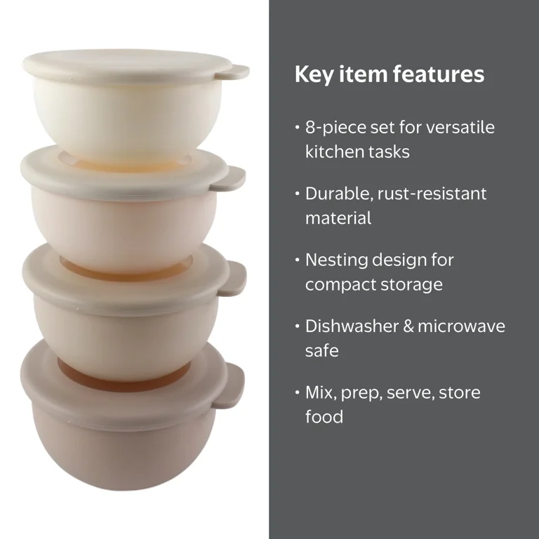 COOK WITH COLOR 8 Piece Mini Mixing Bowls with Lids for Prepping