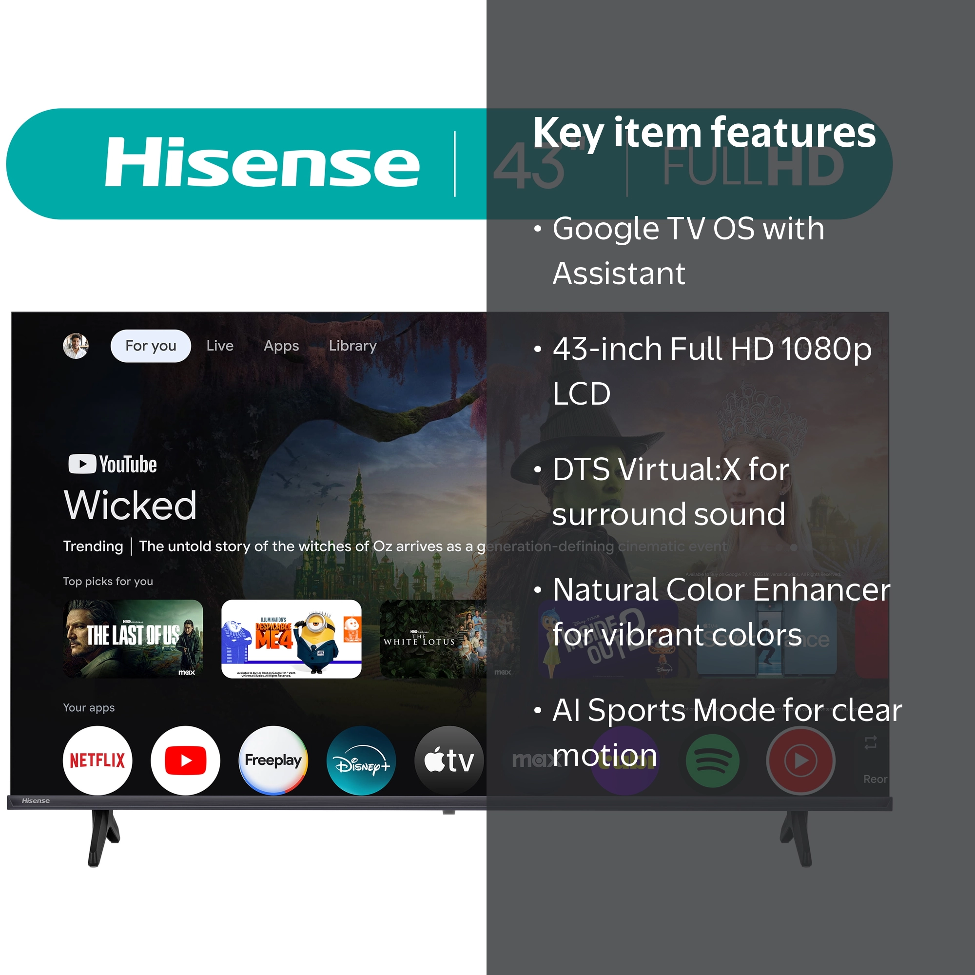 Hisense 43 inch Full HD Smart Google TV (43H40G) - FHD Resolution