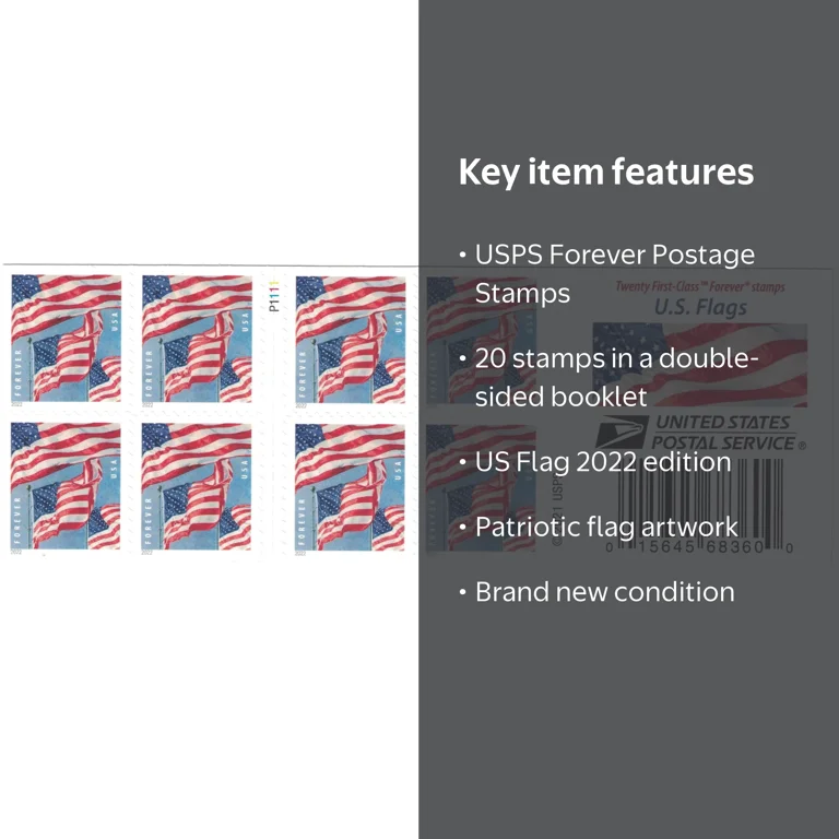 USPS United States Postal 2022 U.S Flag Book of 20 Forever Stamps